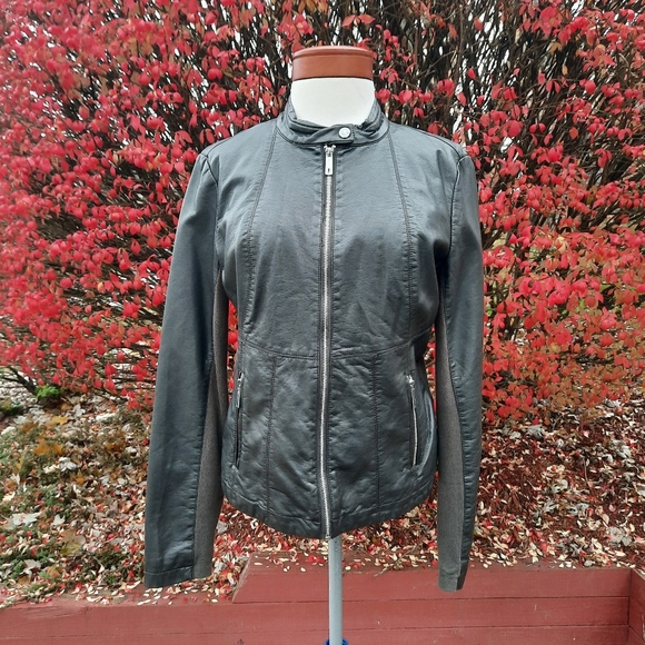 Kenneth Cole Faux Leather Moto Jacket Stretch Green NEW - Picture 4 of 12